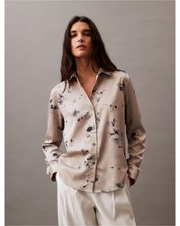 Calvin Klein - Satin Floral Print Classic Button-down Shirt - Lyst