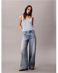 Calvin Klein - Calvin Klein Cotton Linen Blend Denim Tank Top - Lyst
