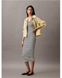 Calvin Klein - Calvin Klein Ribbed Stripe Slim Midi Dress - Lyst