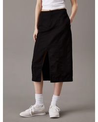 Calvin Klein - Jupe Longueur Midi En Sergé De Coton Et Lin - Lyst