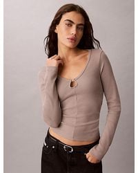 Calvin Klein - Jeans Ruched Cotton Top With Metal Detail - Lyst