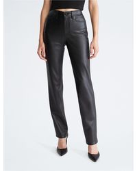 Calvin Klein - Faux Leather Straight Leg Pants - Lyst