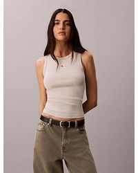 Calvin Klein - Jeans Woven Monologo Rib Tank Top - Lyst
