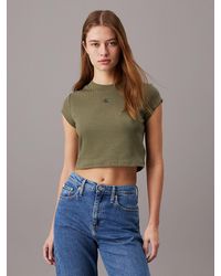 Calvin Klein - Slim Cropped Ribbed T-shirt - Lyst