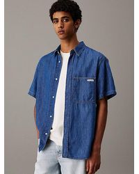 Calvin Klein - Denim Overhemd Met Korte Mouwen - Lyst