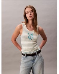 Calvin Klein - Calvin Klein Cotton Rib Stripe Logo Graphic Tank Top - Lyst