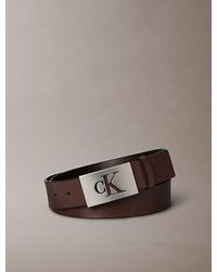 Calvin Klein - Leather Monogram Plaque Buckle Belt - Lyst
