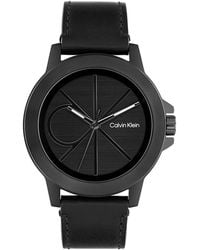 Calvin Klein - Emblem Dial Leather Strap Watch - Lyst