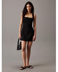 Calvin Klein - Vestido corto de lino y algodón suave - Lyst