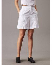 Calvin Klein - Twill Korte Broek Van Katoen-Linnen - Lyst