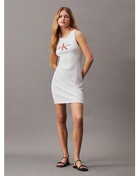 Calvin Klein - Vestido de tirantes con monograma de canalé de algodón - Lyst