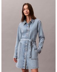Calvin Klein - Belted Denim Shirt Dress - Lyst