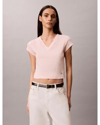 Calvin Klein - Ribbed Cotton V-Neck T-Shirt - Lyst