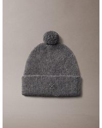 Calvin Klein - Wool Blend Emblem Logo Pom Pom Beanie - Lyst