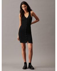 Calvin Klein - Ribbed Buttoned Mini Tank Dress - Lyst
