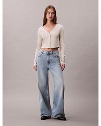 Calvin Klein - Jeans Cropped Ribbed Cotton Cardigan - Lyst