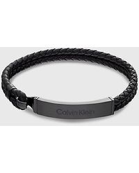 Calvin Klein - Metal Logo Plaque Leather Bracelet - Lyst