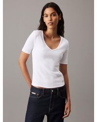 Calvin Klein - Slim Ribbed V-Neck T-Shirt - Lyst