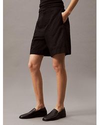 Calvin Klein - Twill Korte Broek Van Katoen-Linnen - Lyst