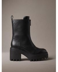 Calvin Klein - Jeans Leather Chunky Heeled Zip Boots - Lyst