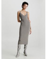 Calvin Klein - Vestido lencero de lana de canalé slim - Lyst