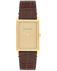 Calvin Klein - Rectangle Dial Leather Strap Watch - Lyst