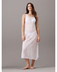 Calvin Klein - Robe de plage en maille rayée transparente - Lyst