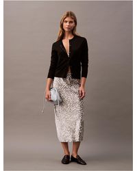 Calvin Klein - Crushed Satin Printed Midi Skirt - Lyst