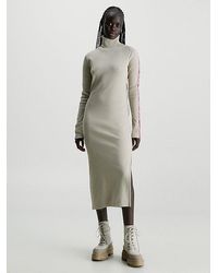 Calvin Klein - Slim Geribbelde Maxi-jurk - Lyst