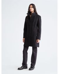 Calvin Klein Funnel Wool Overcoat - Black