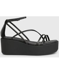 Calvin Klein - Leather Platform Wedge Sandals - Lyst