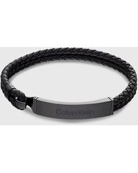 Calvin Klein - Metal Logo Plaque Leather Bracelet - Lyst