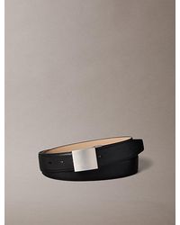 Calvin Klein - Pebbled Leather Plaque Buckle Belt - Lyst