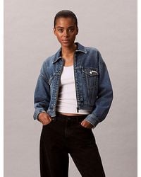Calvin Klein - Jeans Cropped Zip Up Denim Jacket - Lyst