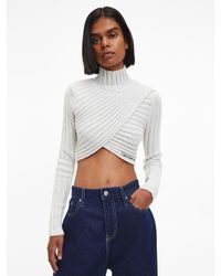 Calvin Klein Wool Knit Wrap Top in Black | Lyst UK