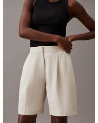 Calvin Klein - Wide Linen Blend Tailored Shorts - Lyst