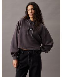 Calvin Klein - Sweat-shirt à capuche court en coton délavé - Lyst