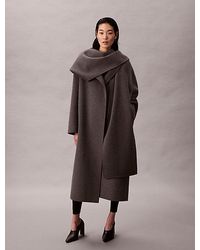 Calvin Klein - Abrigo con bufanda de lana jaspeada - Lyst