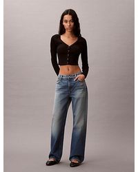 Calvin Klein - Jeans Cropped Ribbed Cotton Cardigan - Lyst