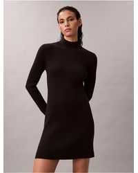 Calvin Klein - Smooth Cotton Rib Turtleneck Mini Dress - Lyst