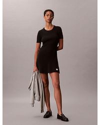 Calvin Klein - Jeans Ribbed Cotton Flared Mini Dress - Lyst