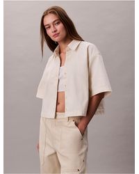 Calvin Klein - Calvin Klein Denim Cropped Relaxed Button-Down Shirt - Lyst