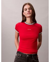 Calvin Klein - T-Shirt Da Neonato Con Logo Grafico A Coste Con Bordi A Contrasto - Lyst