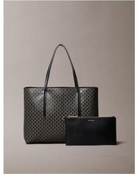 Calvin Klein - Allover Monogram Logo Small Tote Bag With Pouch - Lyst