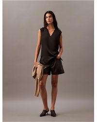 Calvin Klein - Satin Sleeveless V Neck Blouse - Lyst