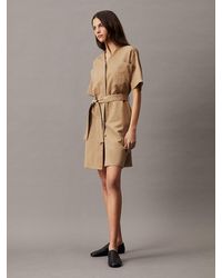 Calvin Klein - Oversized Linen Belted Shift Dress - Lyst