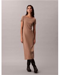Calvin Klein - Calvin Klein Cotton Contour Rib Short Sleeve Dress - Lyst