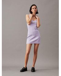 Calvin Klein - Vestido de tirantes de canalé de algodón - Lyst