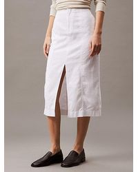 Calvin Klein - Falda midi de sarga de lino y algodón - Lyst