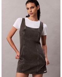 Calvin Klein - Vestido corto denim con cuello abierto - Lyst